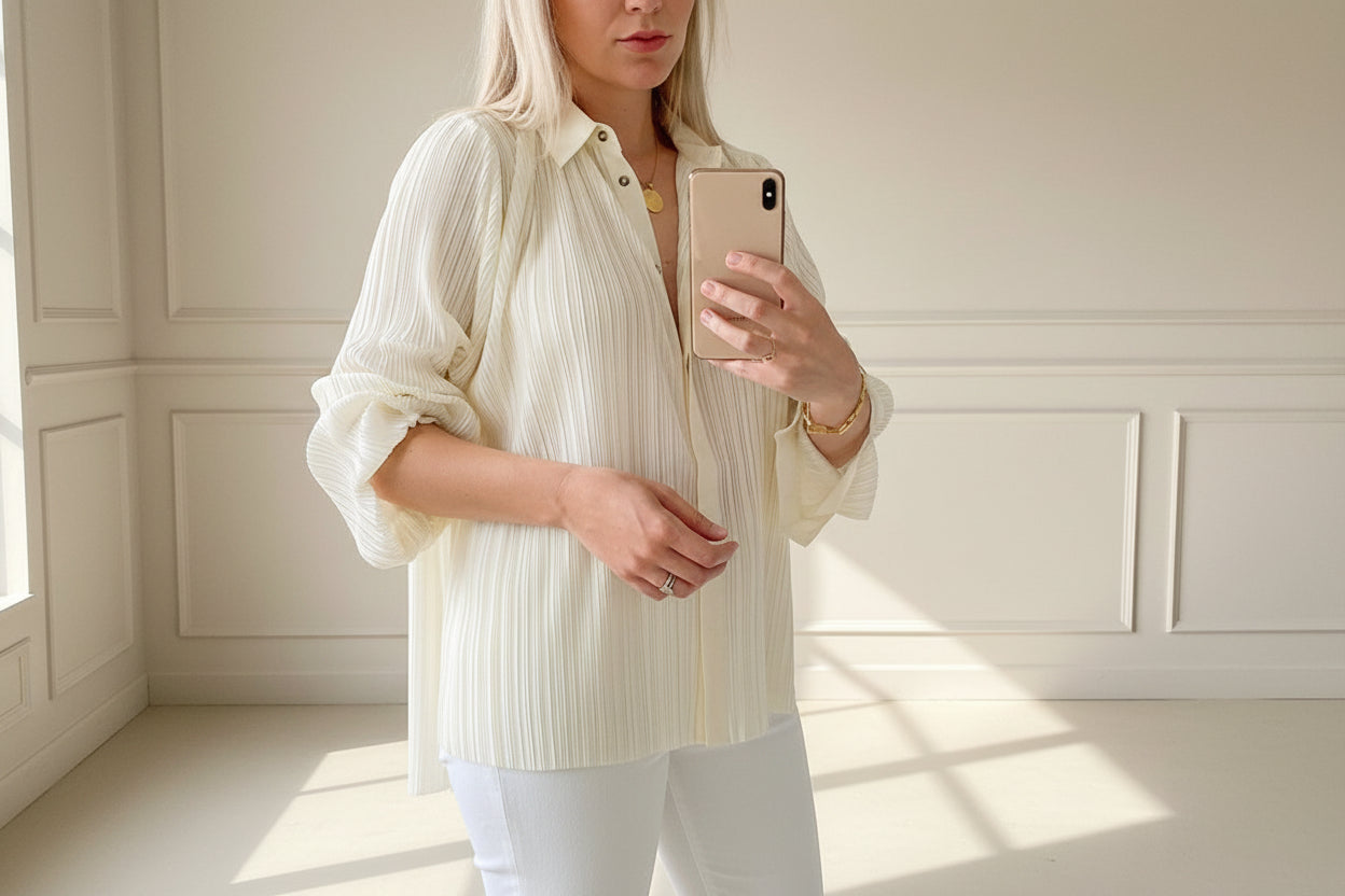 Pleated Blouse & Wide-Leg Pants Set