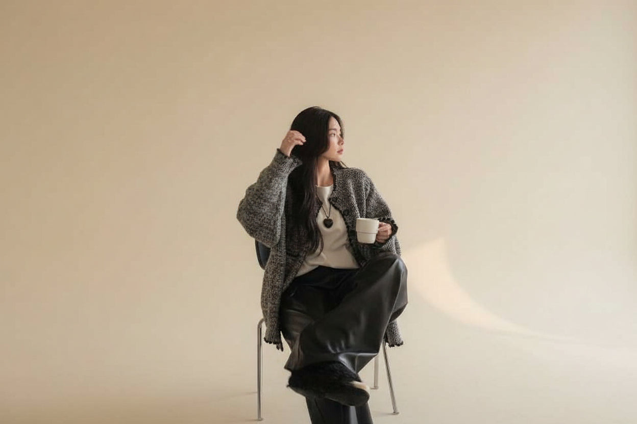 ELNOVÉ Mid-Length Knit Cardigan