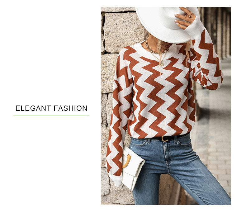wave-pattern knit pullover