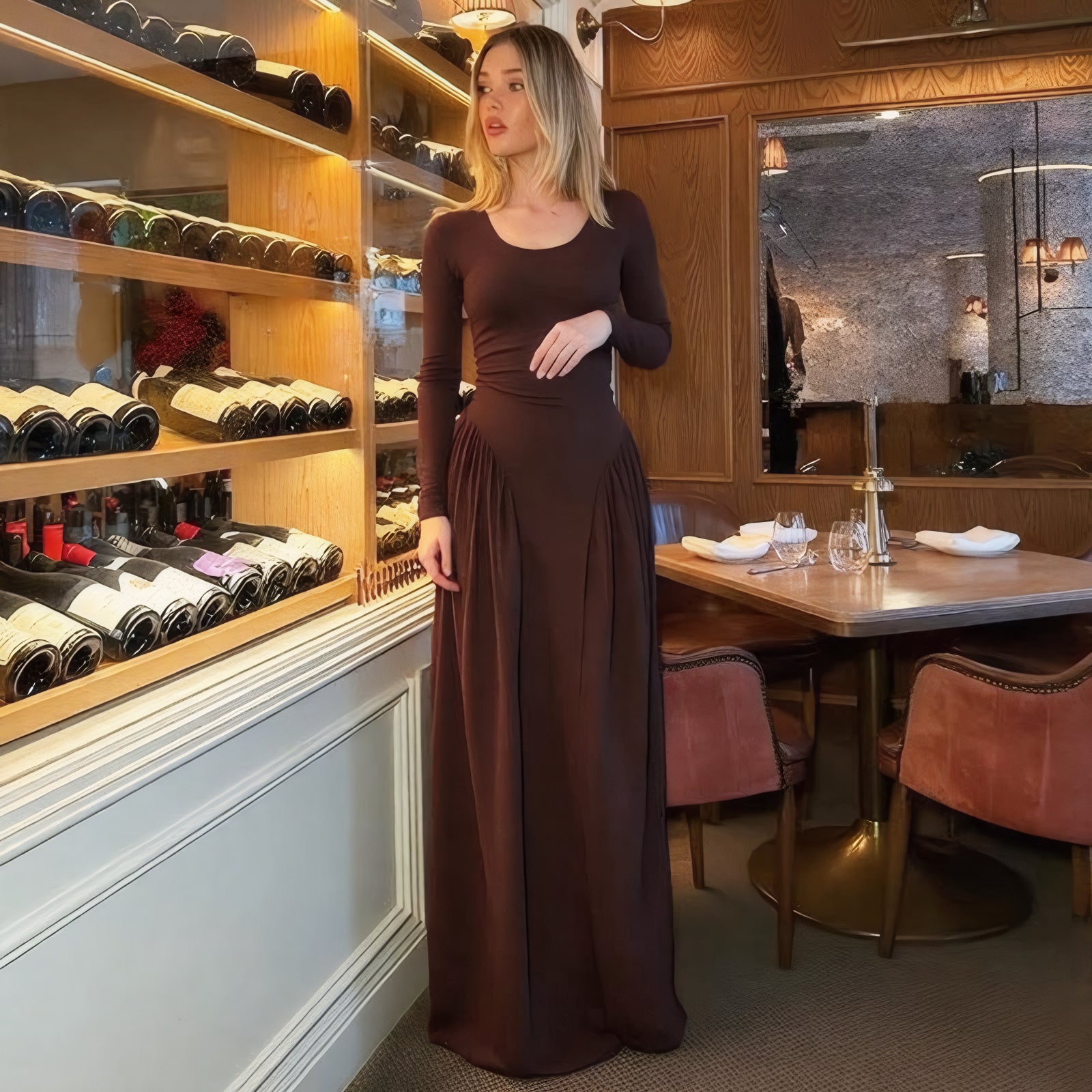 ELNOVÉ Marine Decote em U Vestido