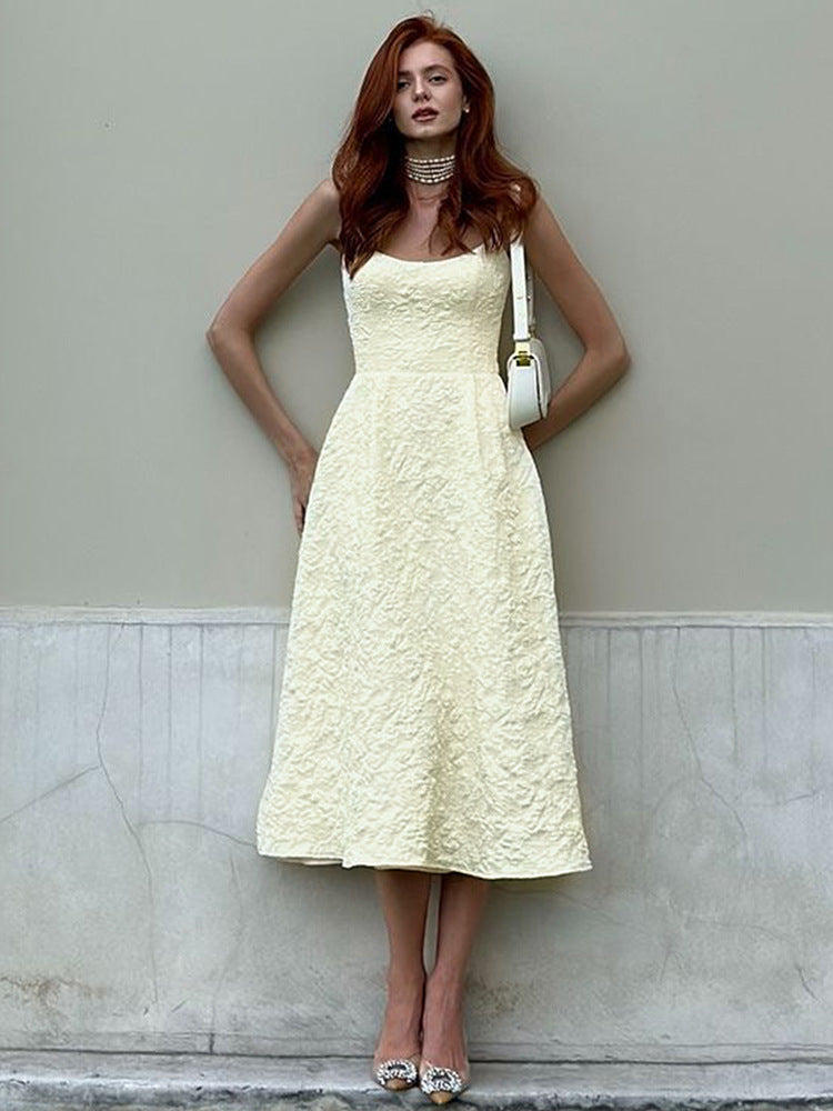 Strap style one-piece collar dress#Color_Apricot