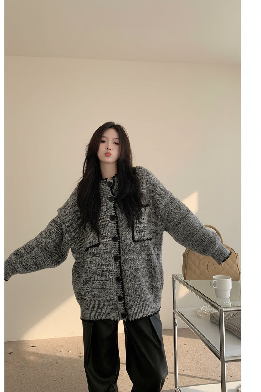 ELNOVÉ Mid-Length Knit Cardigan