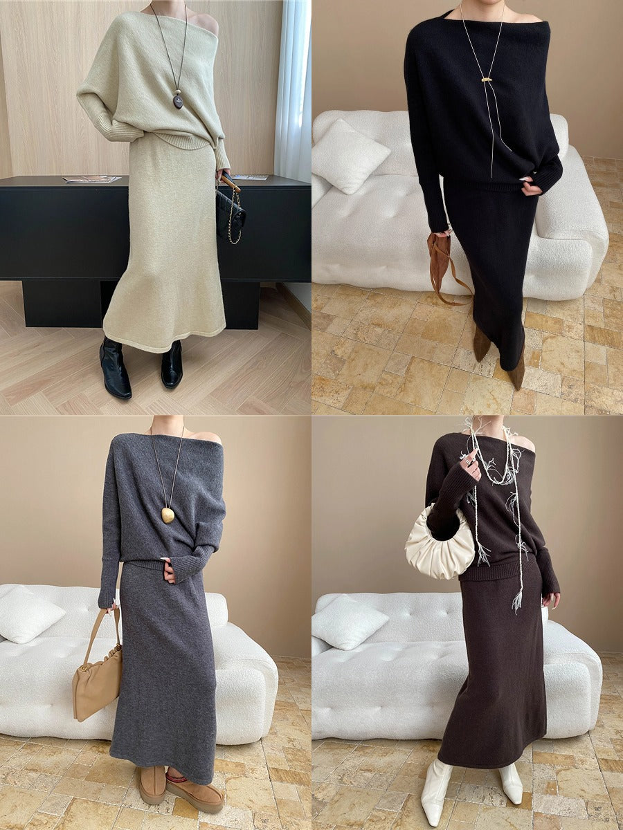 batwing off-shoulder knit two-piece set