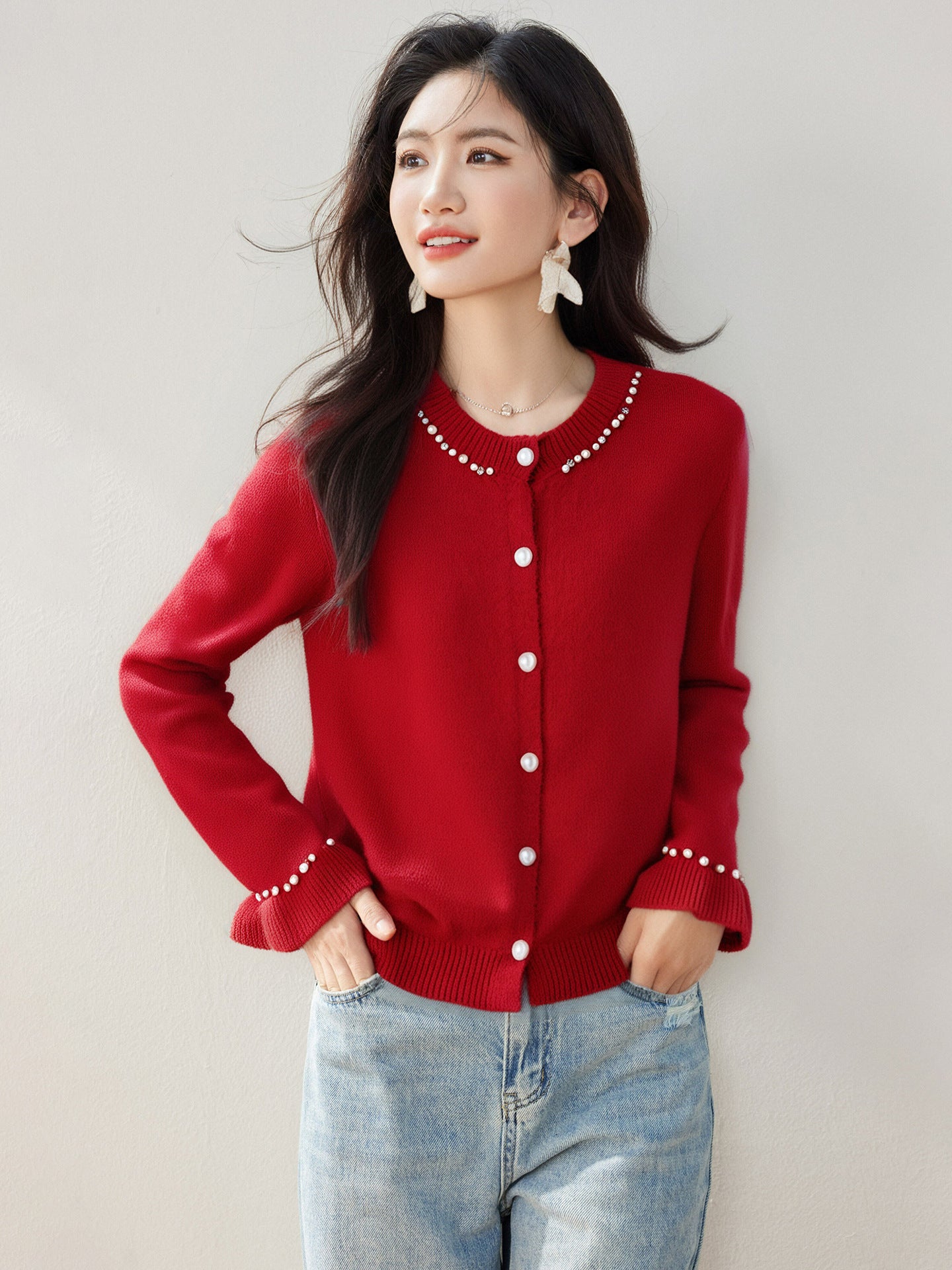 ELNOVÉ Louise Strickjacke mit Perlen
