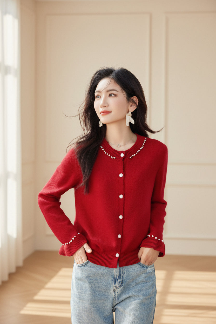 Beaded Bell Sleeve Knit Cardigan — View 4