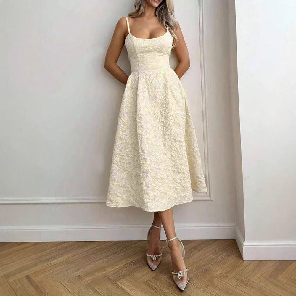 Strap style one-piece collar dress#Color_Apricot