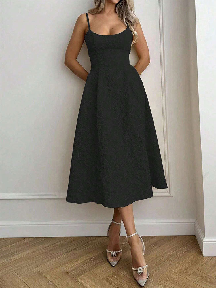 Strap style one-piece collar dress#Color_Black