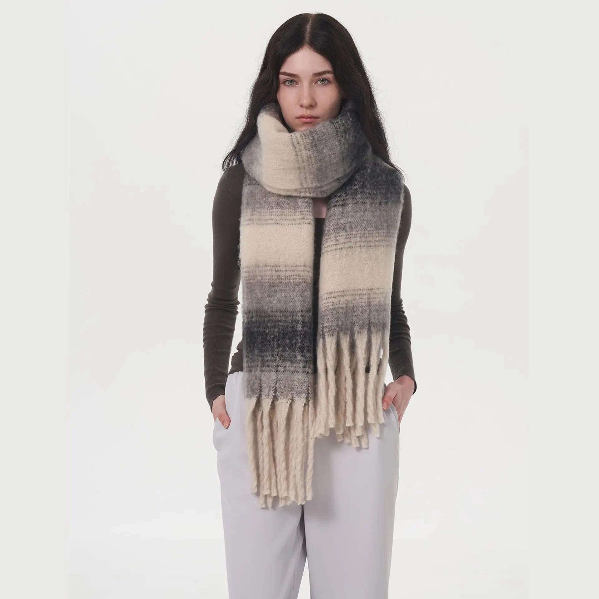 ELNOVÉ Vanessa Striped Tassel Scarf