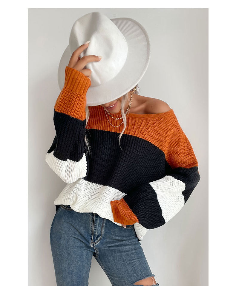 color-block crewneck knit sweater