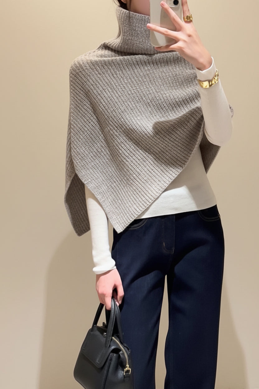 ELNOVÉ Apricot High Neck Shawl Knit Cape