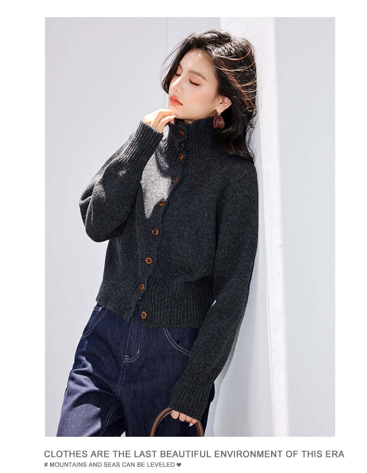 Lisette Striped Stand-Collar Knit Cardigan