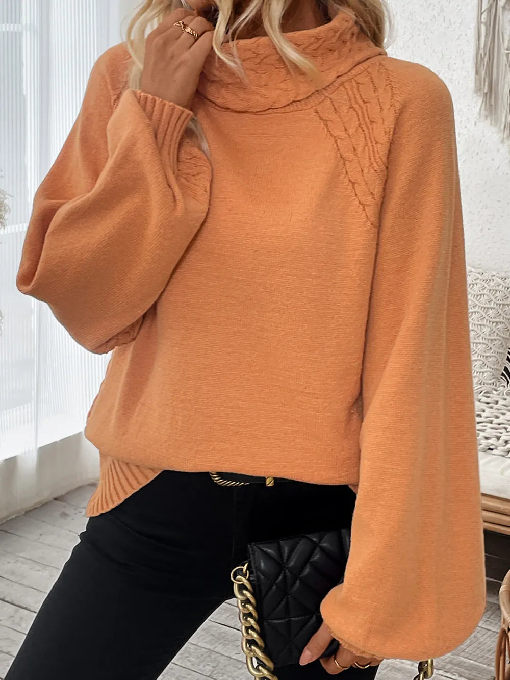cable-knit turtleneck sweater