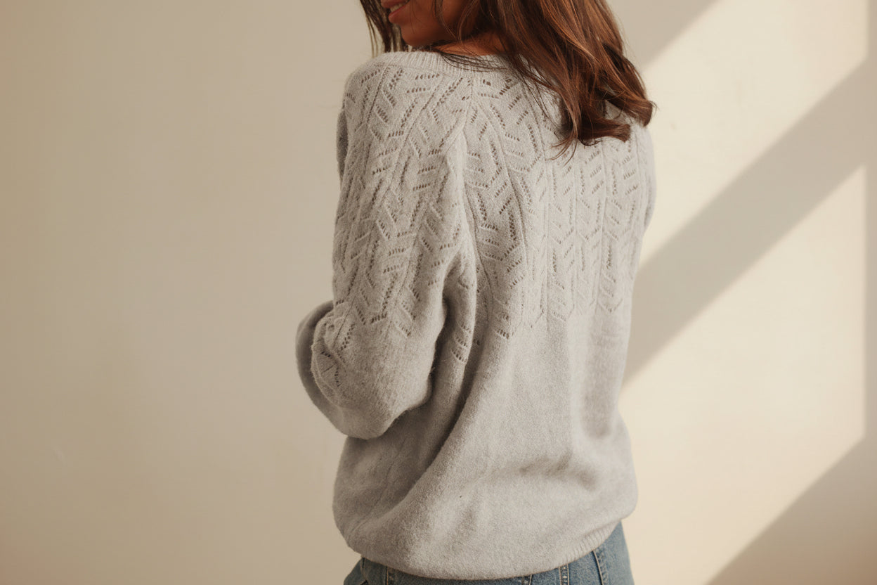 Openwork Buttoned Knit Cardigan — Detail View 5