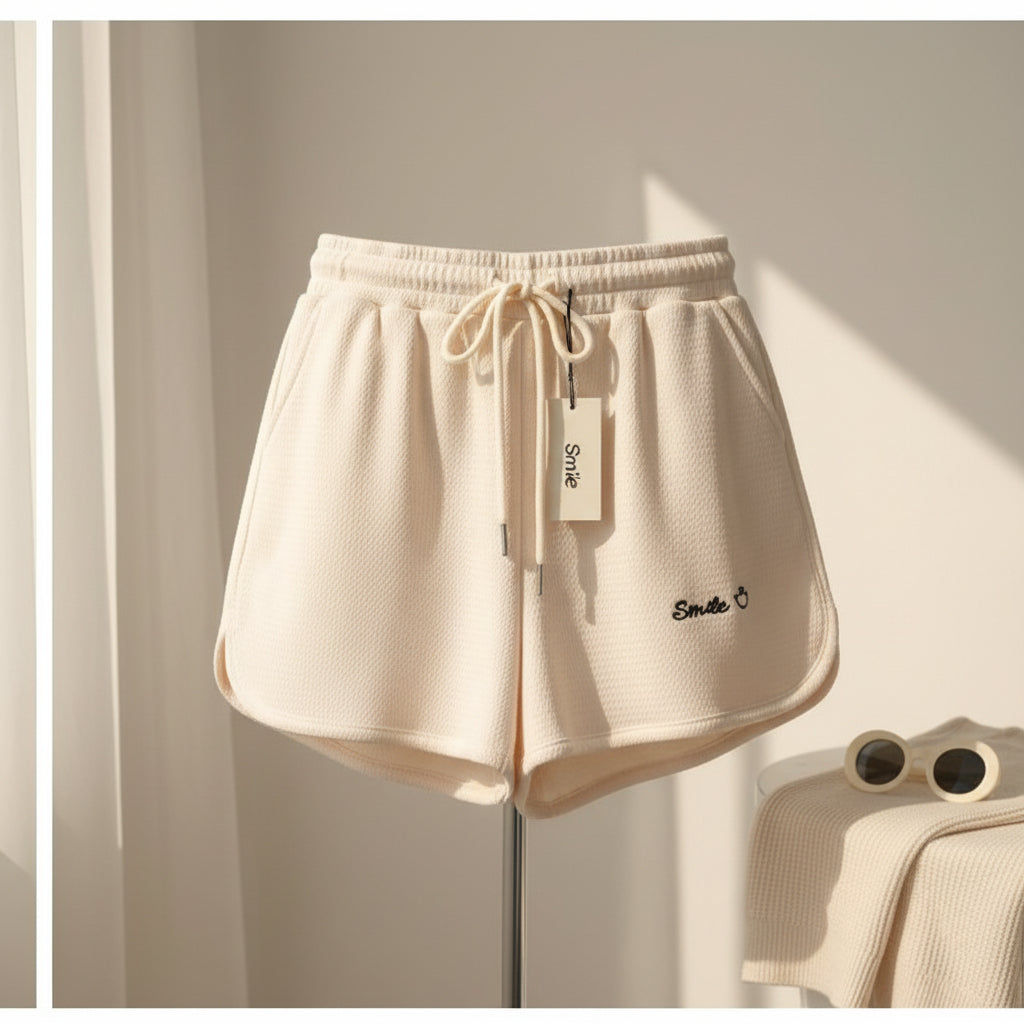 Waffle Knit High-Waist Wide-Leg Shorts — back view