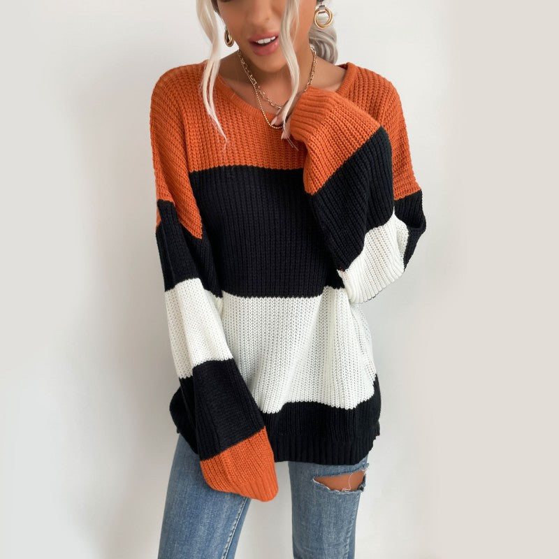 color-block crewneck knit sweater
