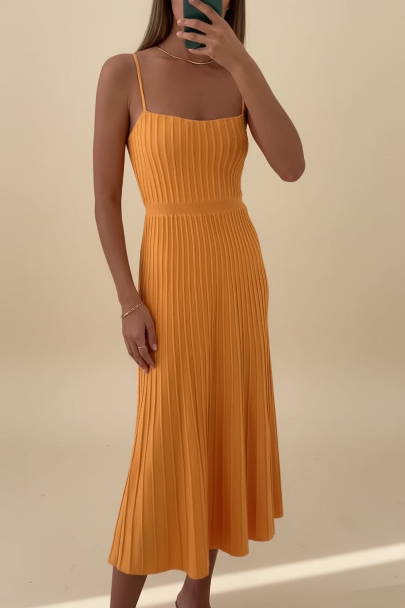 Solid Pleated Knit Slip Dress — side view