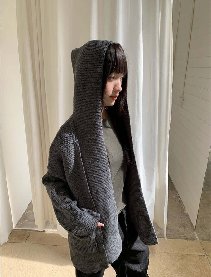 Héloïse Hooded Ribbed Knit Sweater