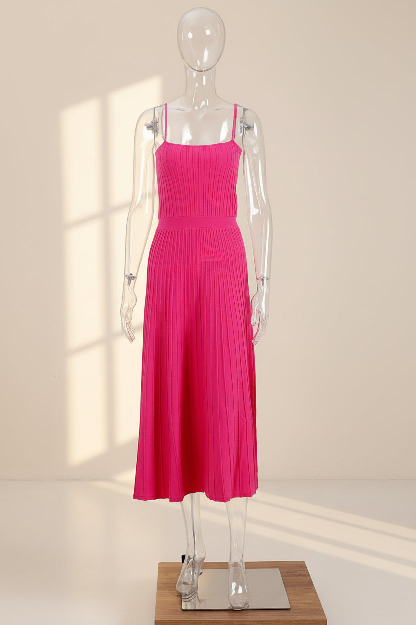 Solid Pleated Knit Slip Dress — close-up