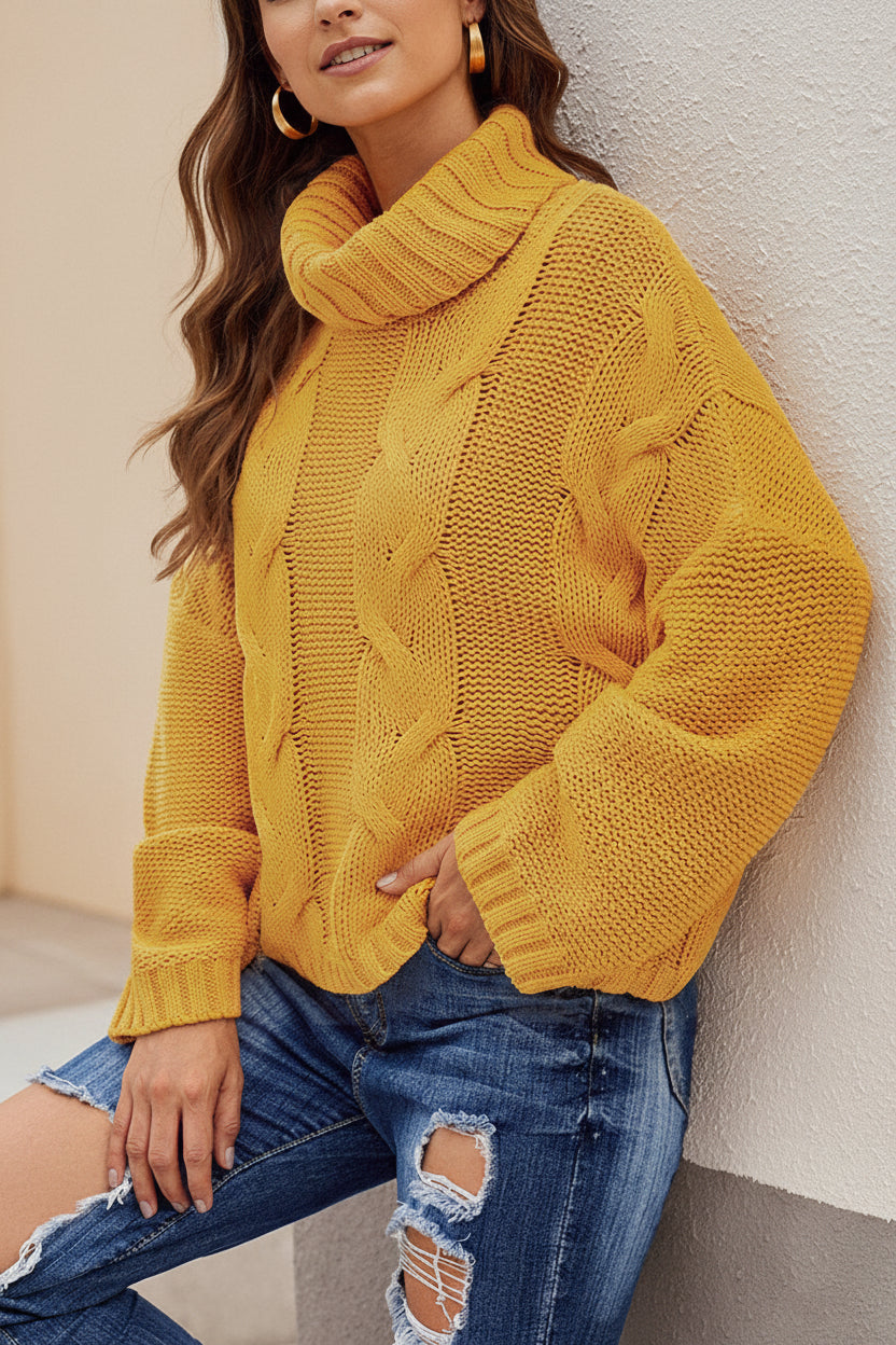 Cable-Knit Handmade Turtleneck Sweater — Detail View 28