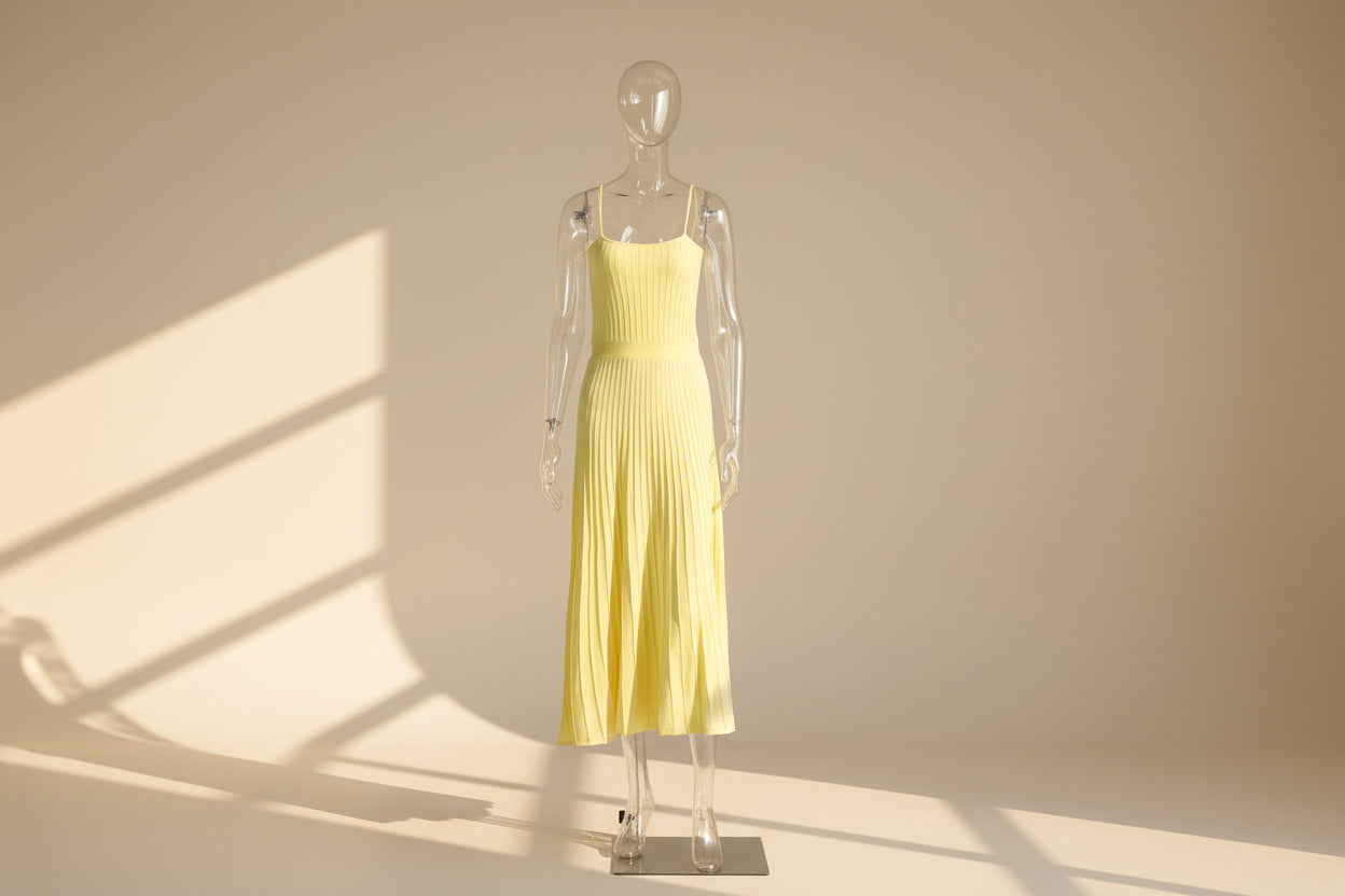 Solid Pleated Knit Slip Dress — front view