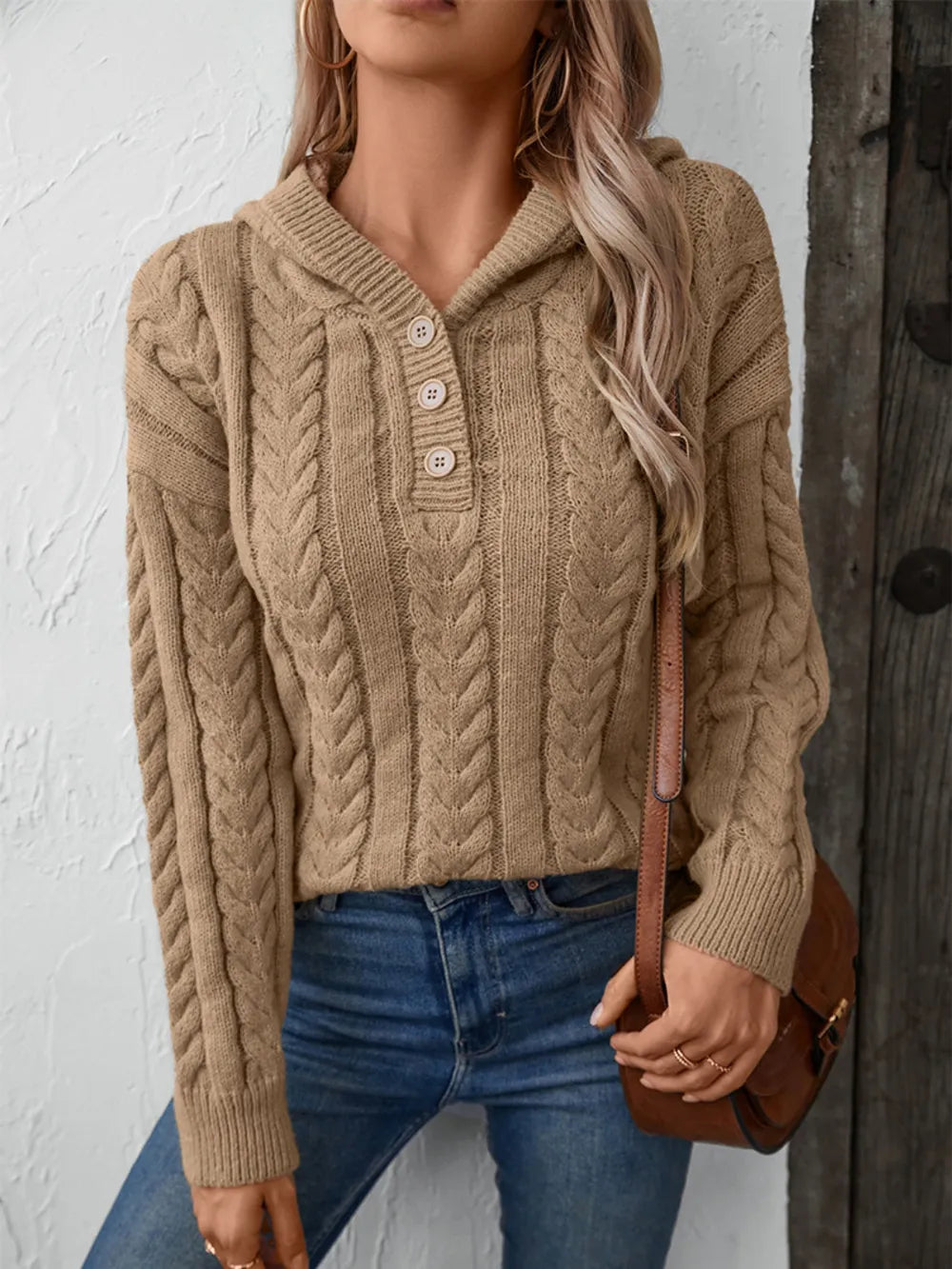 cable-knit hooded sweater