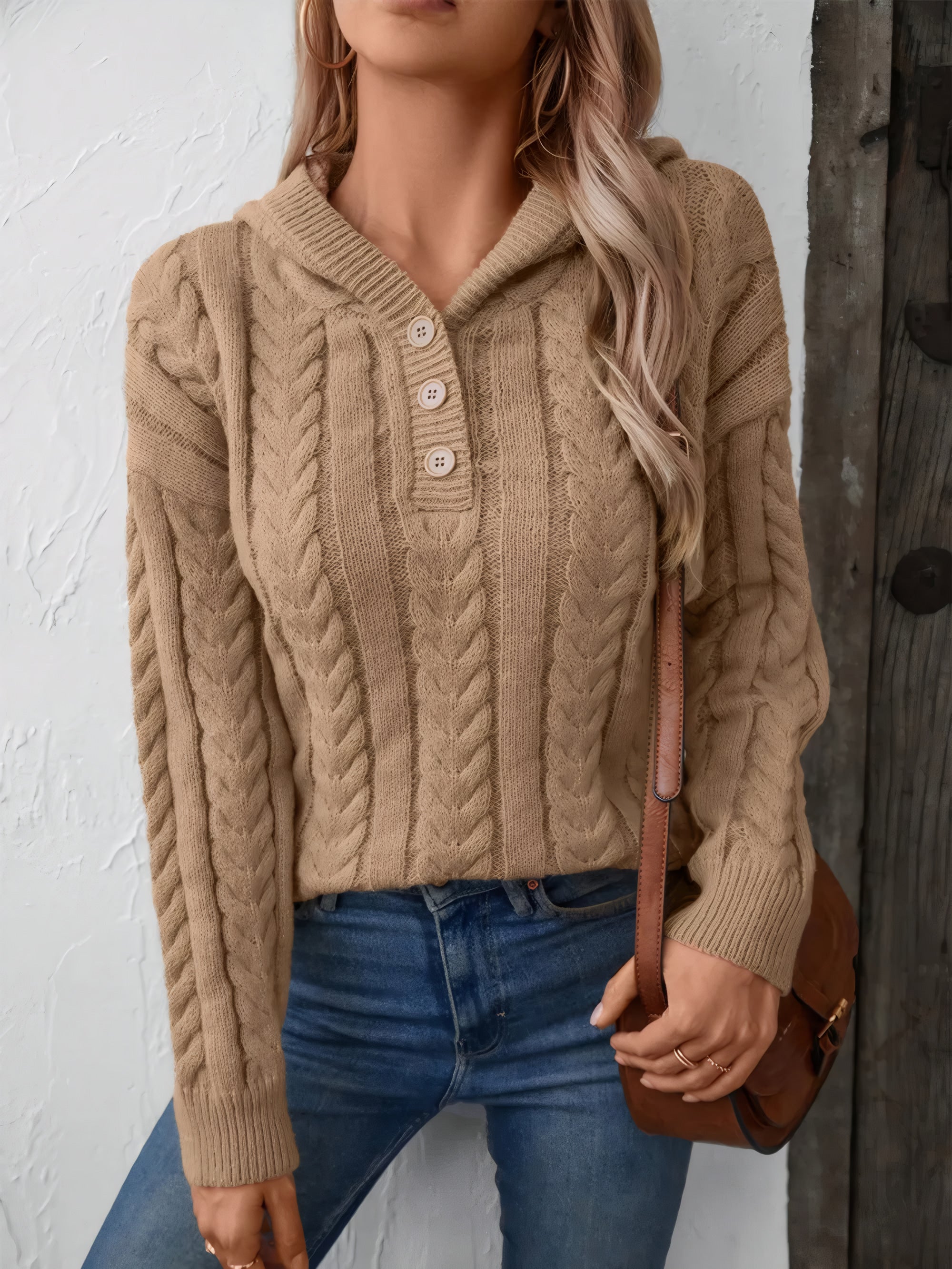 ELNOVÉ jersey con capucha de punto trenzado - Suéter