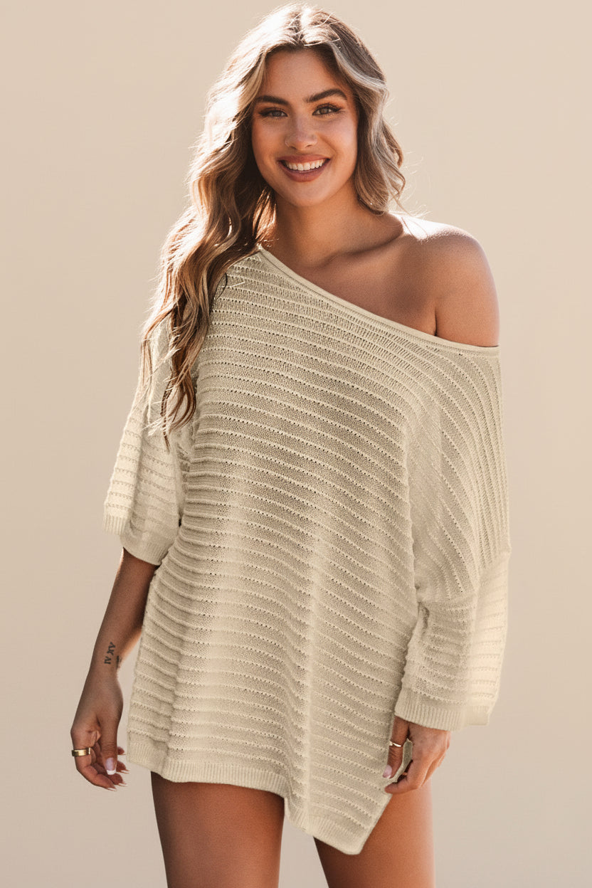 Apricot Textured Knit Drop Shoulder Tee — Front View