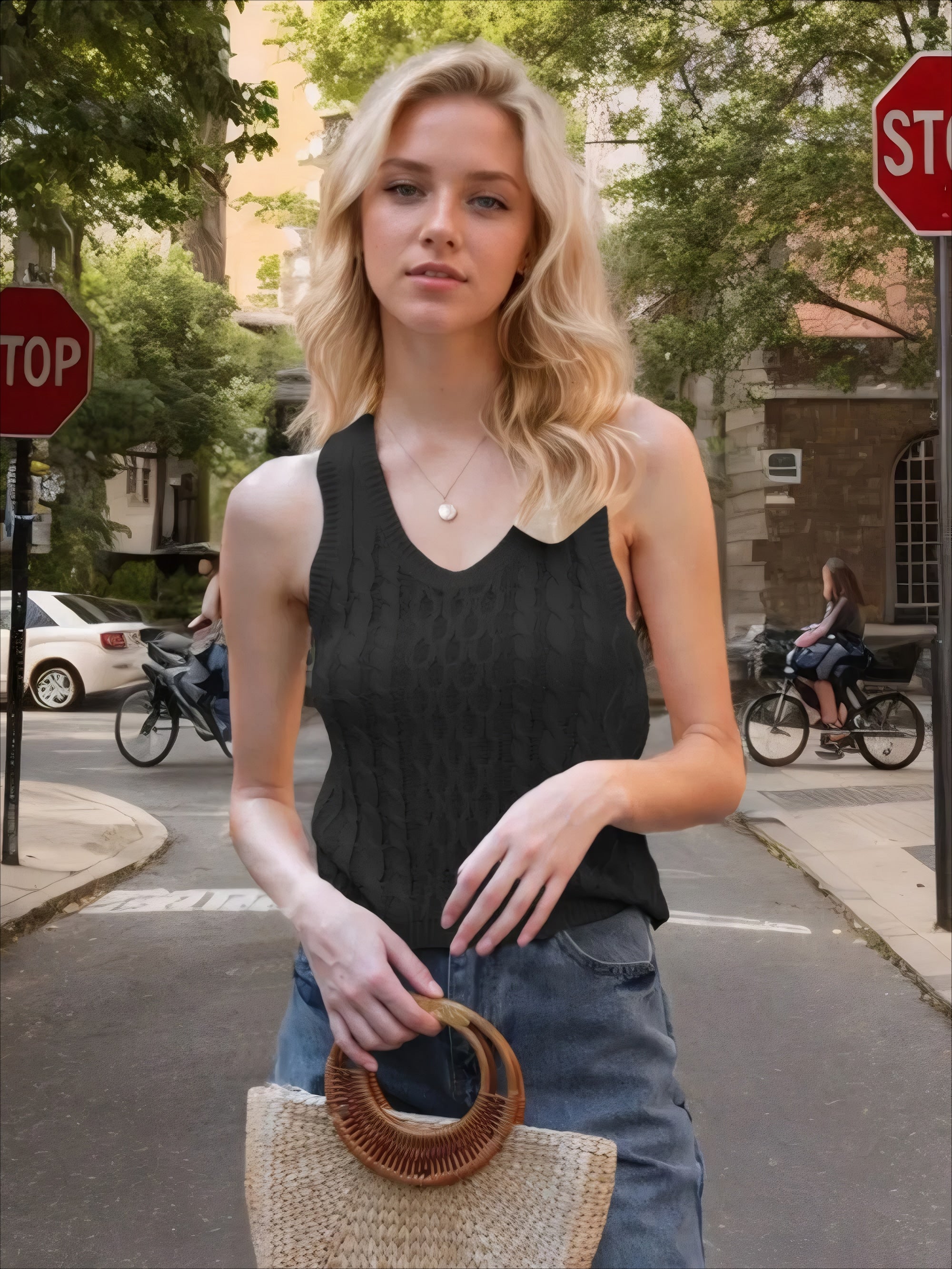ELNOVÉ Angèle V-Neck Knit Vest
