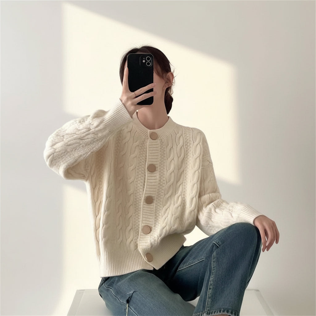 Short Cable Knit Cardigan