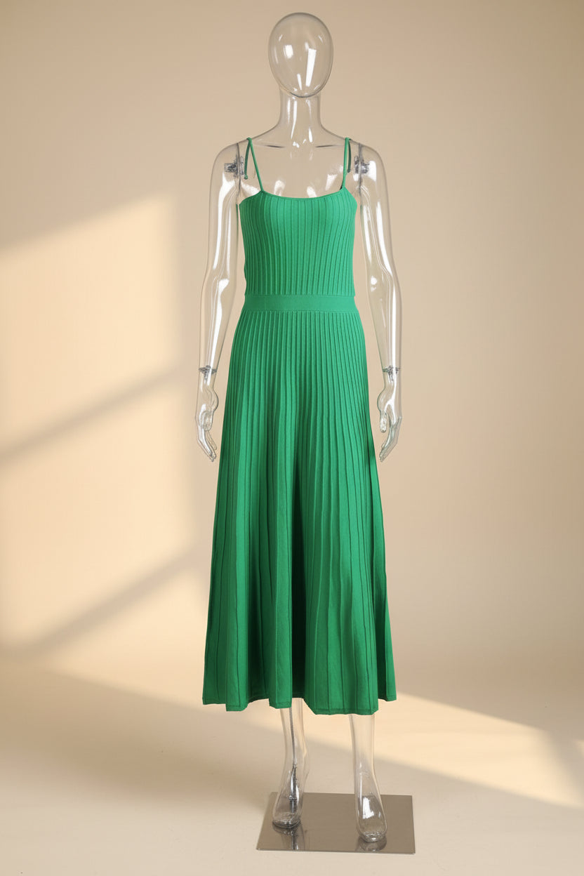 Solid Pleated Knit Slip Dress — close-up