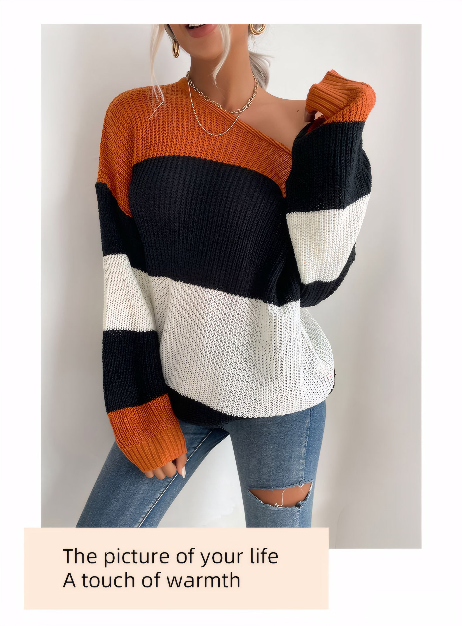 color-block crewneck knit sweater