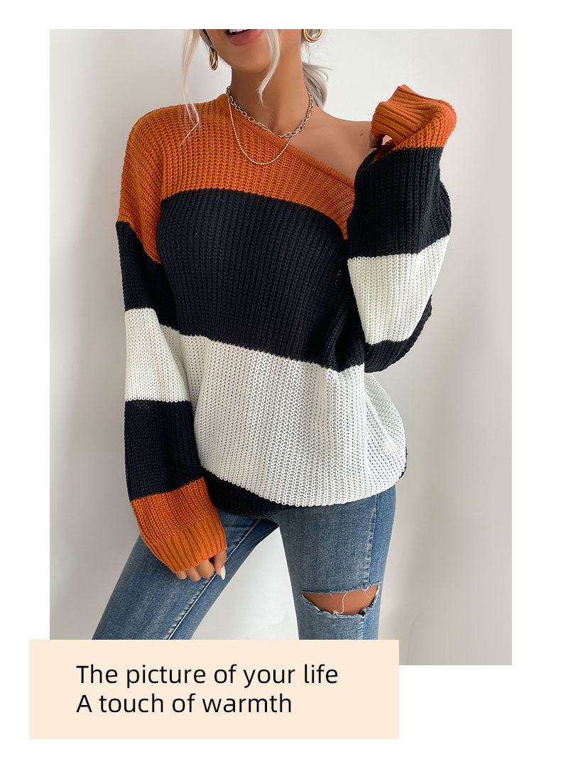 color-block crewneck knit sweater