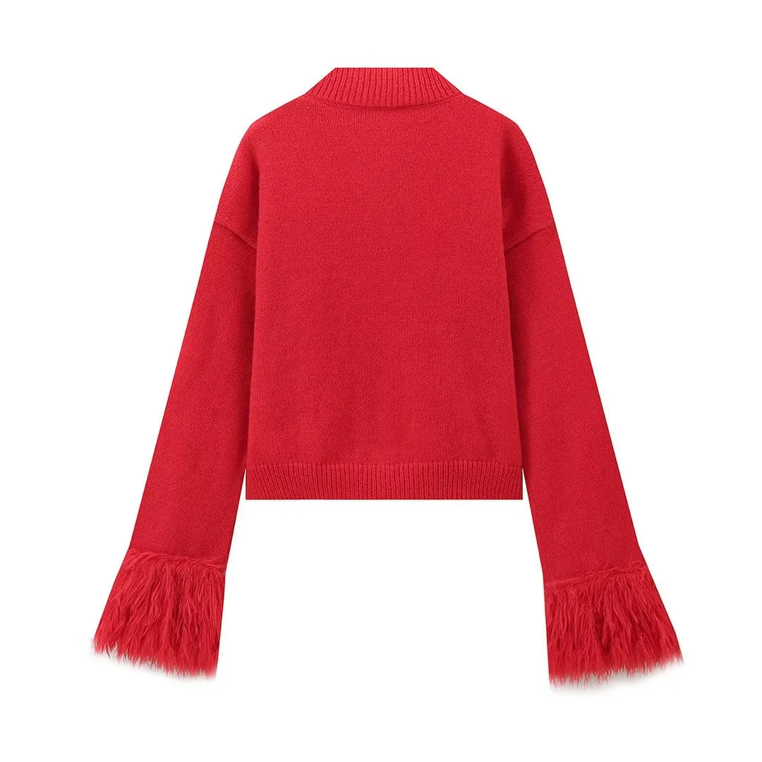 feather-trim knit cardigan