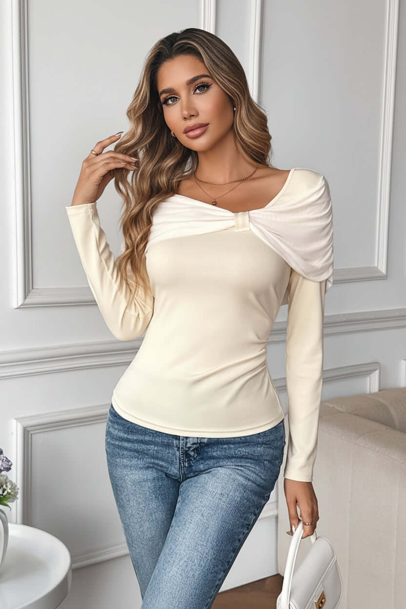 Vivienne Bow-Detail Off-Shoulder Knit Top
