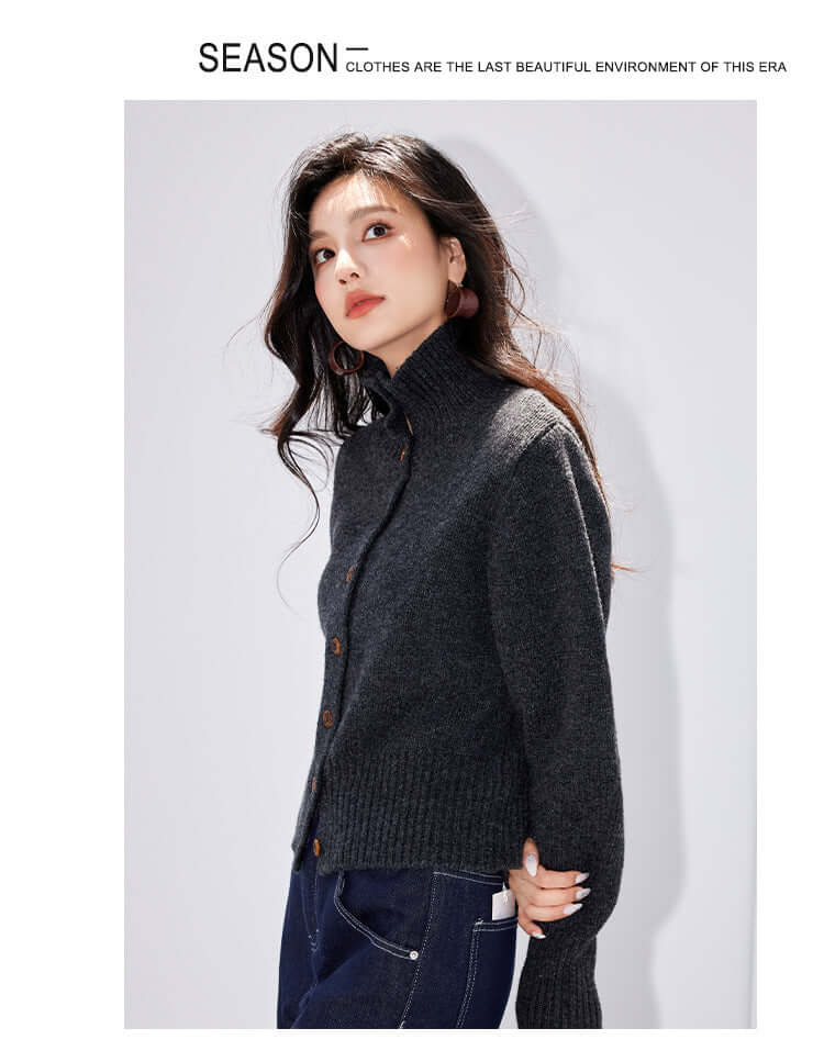 Lisette Striped Stand-Collar Knit Cardigan