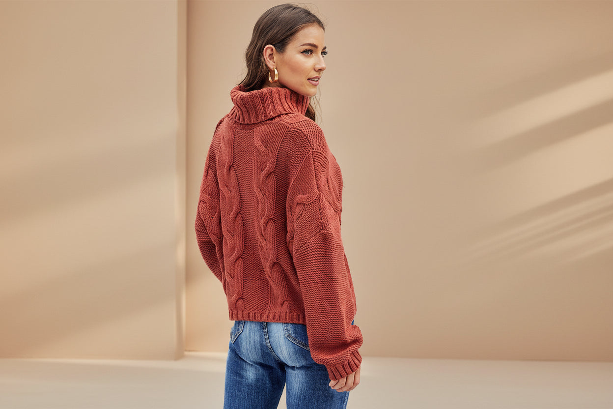 Cable-Knit Handmade Turtleneck Sweater — Detail View 17