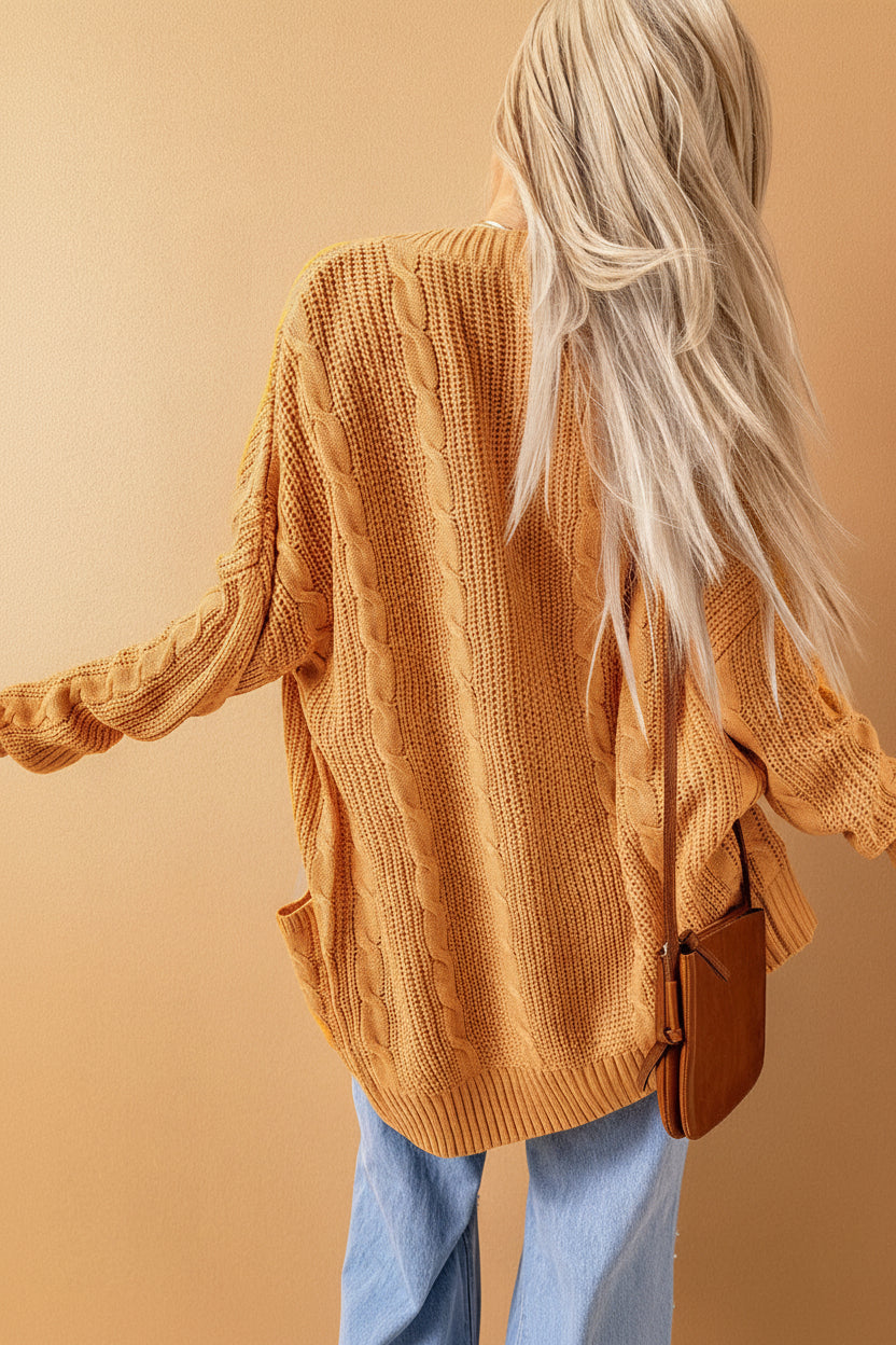 Gray Textured Knit Long Cardigan — Detail View 13