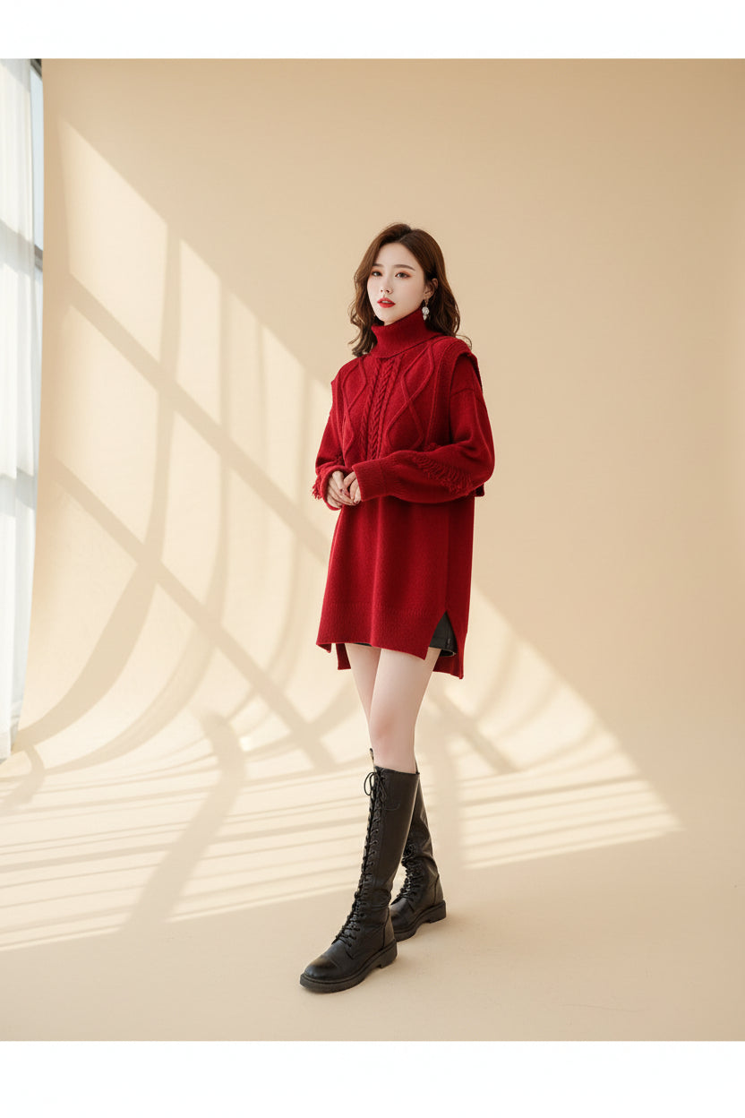 ELNOVÉ High Neck Knit Sweater Set