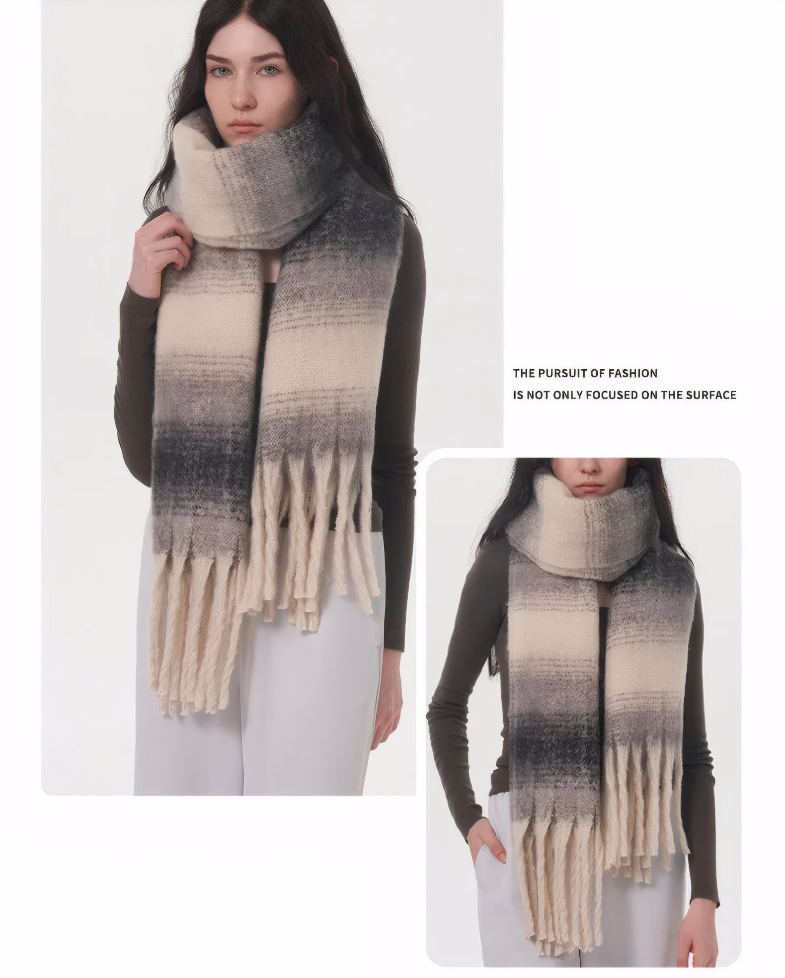 ELNOVÉ Vanessa Striped Tassel Scarf