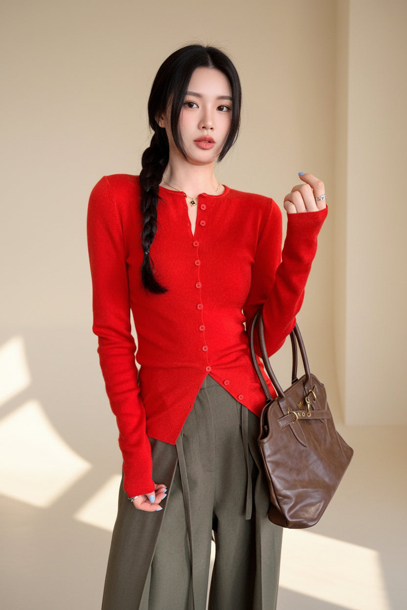 ELNOVÉ Single-Breasted Knit Cardigan