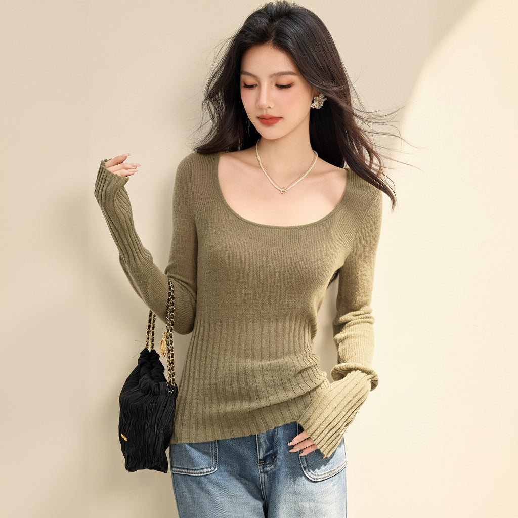ELNOVÉ Round Neck Slim Fit Knit Top