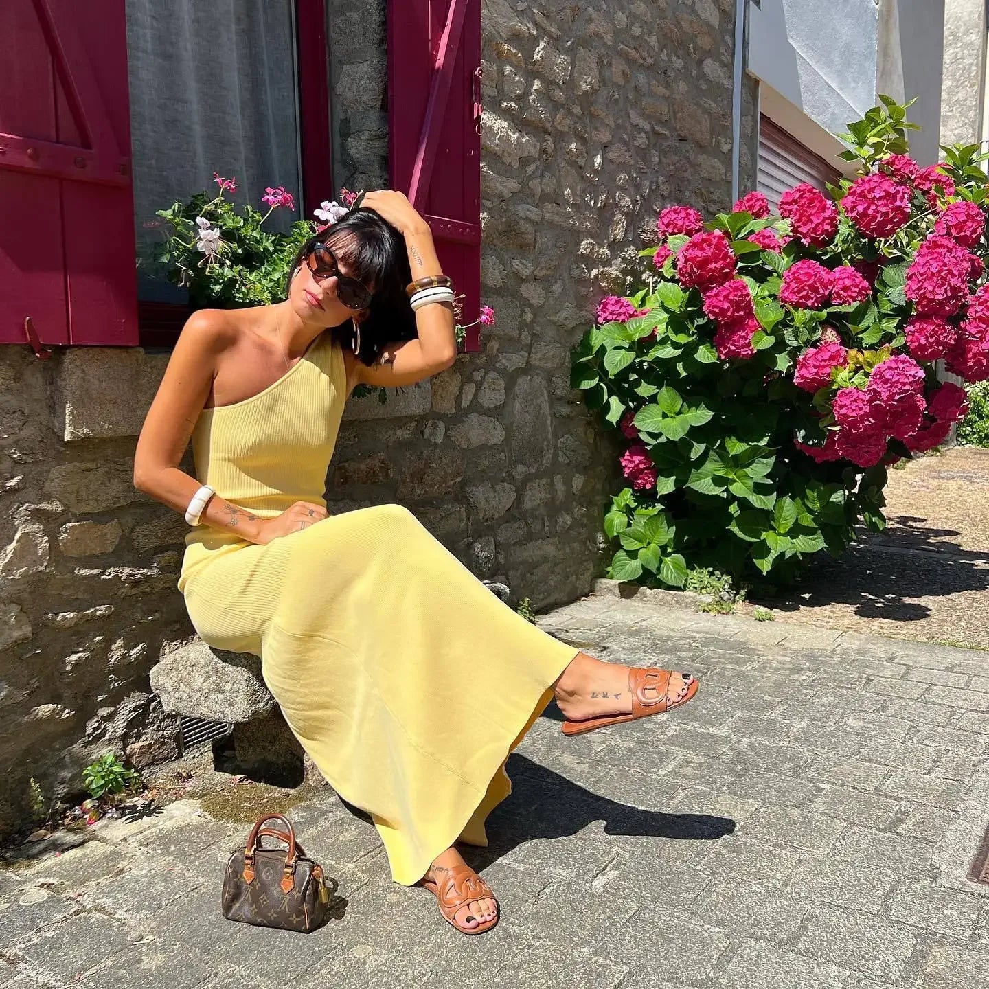 asymmetric sleeveless knit maxi dress