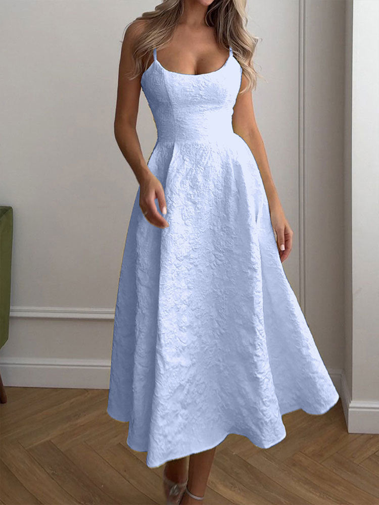 Strap style one-piece collar dress#Color_Blue