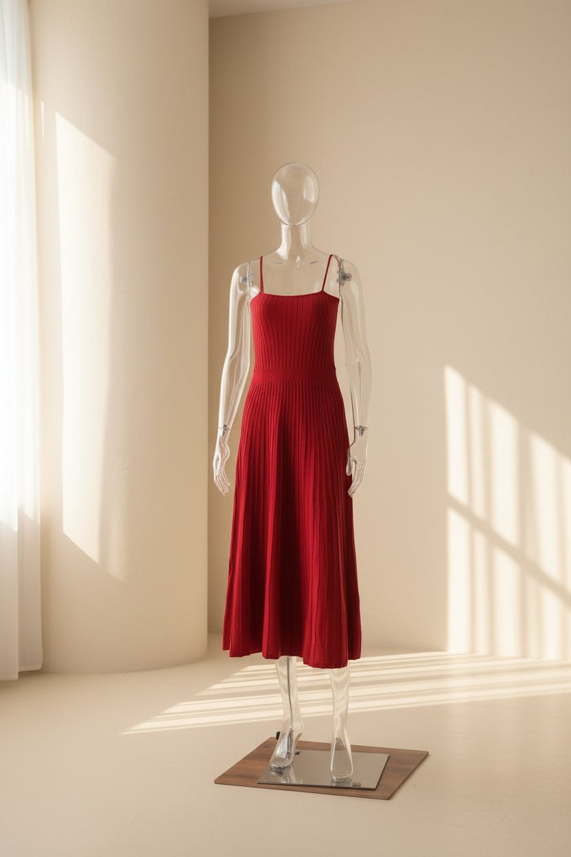 Solid Pleated Knit Slip Dress — side view