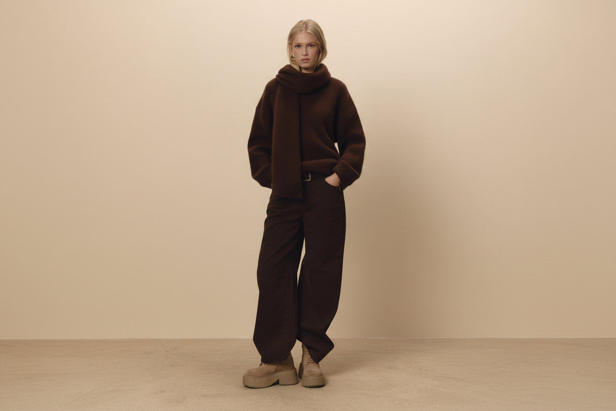 Crew Neck Knit Sweater & Scarf Set — Detail View 7