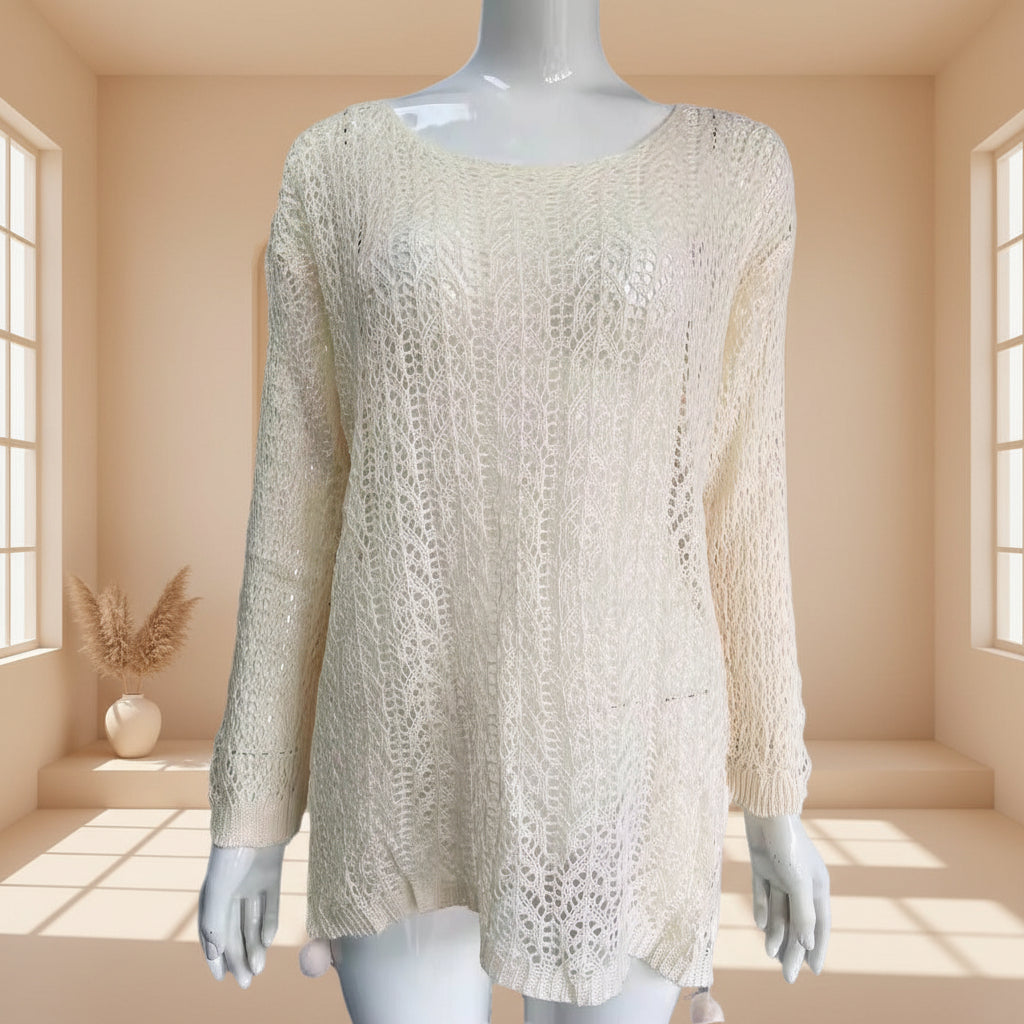 One-Shoulder Openwork Knit Beach Cover-Up — close-up