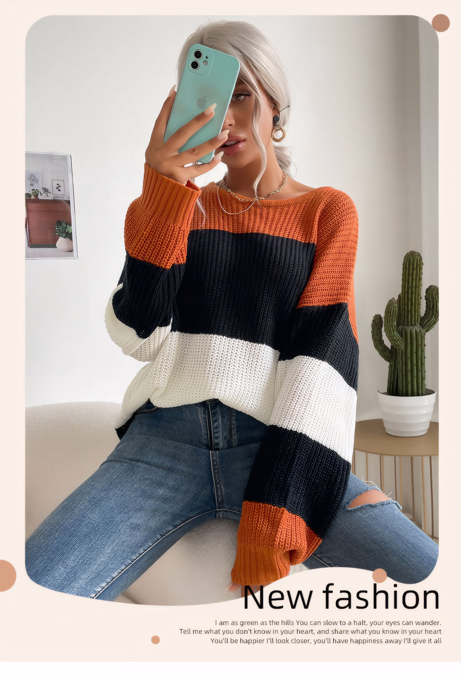 Pull en maille col rond, blocs de couleur