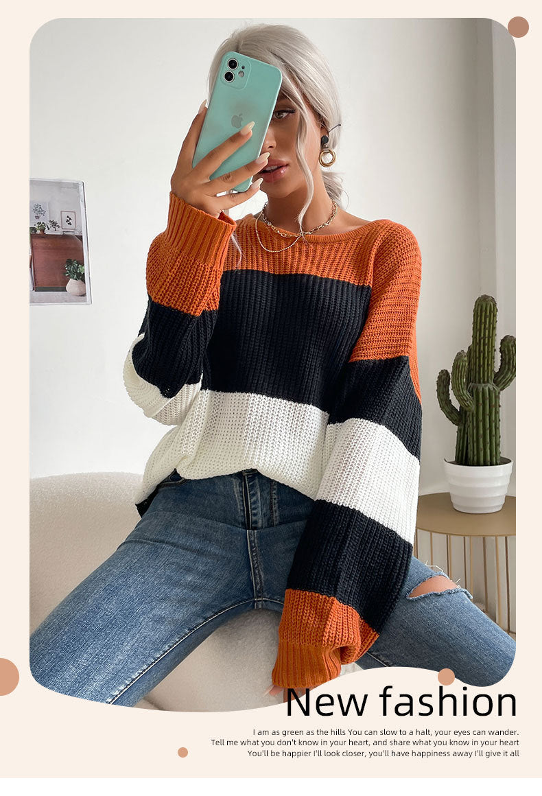 color-block crewneck knit sweater