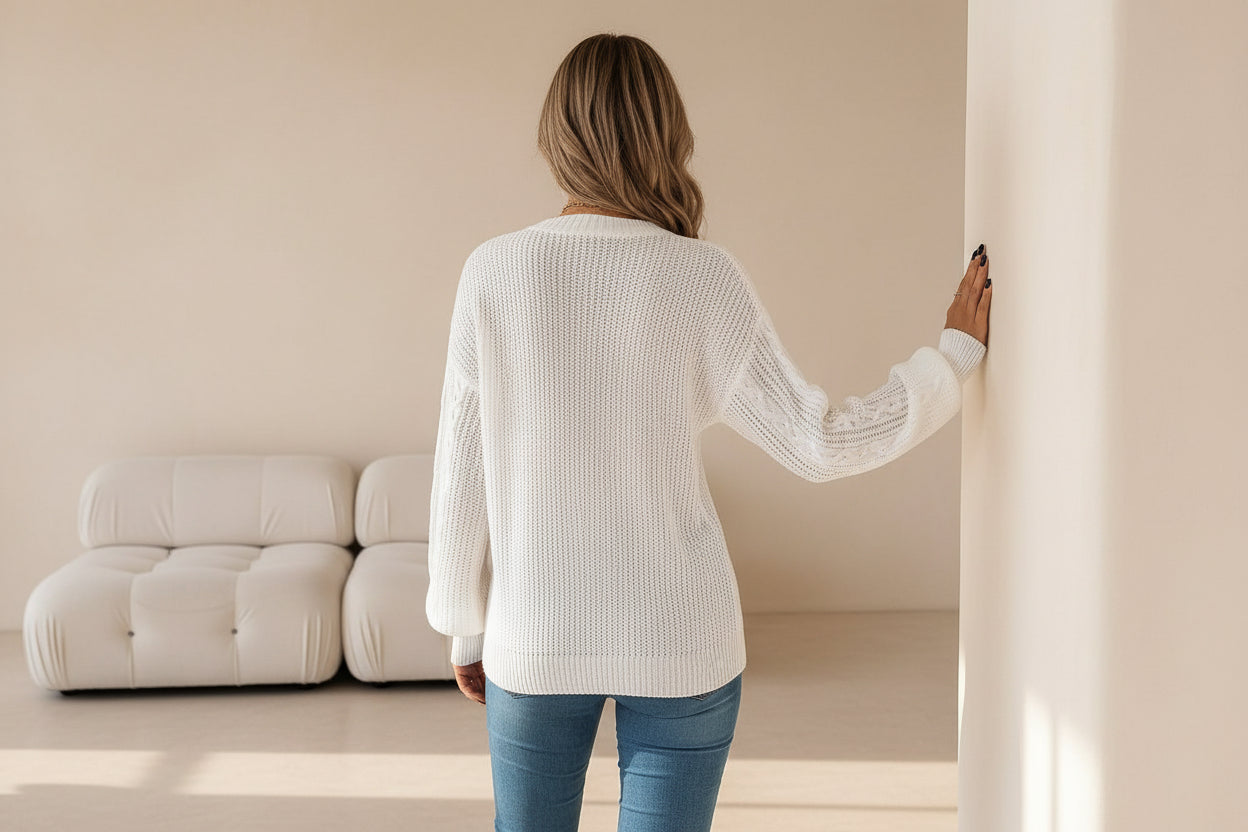 Cable-Knit Long Sleeve Cardigan — Detail View 11