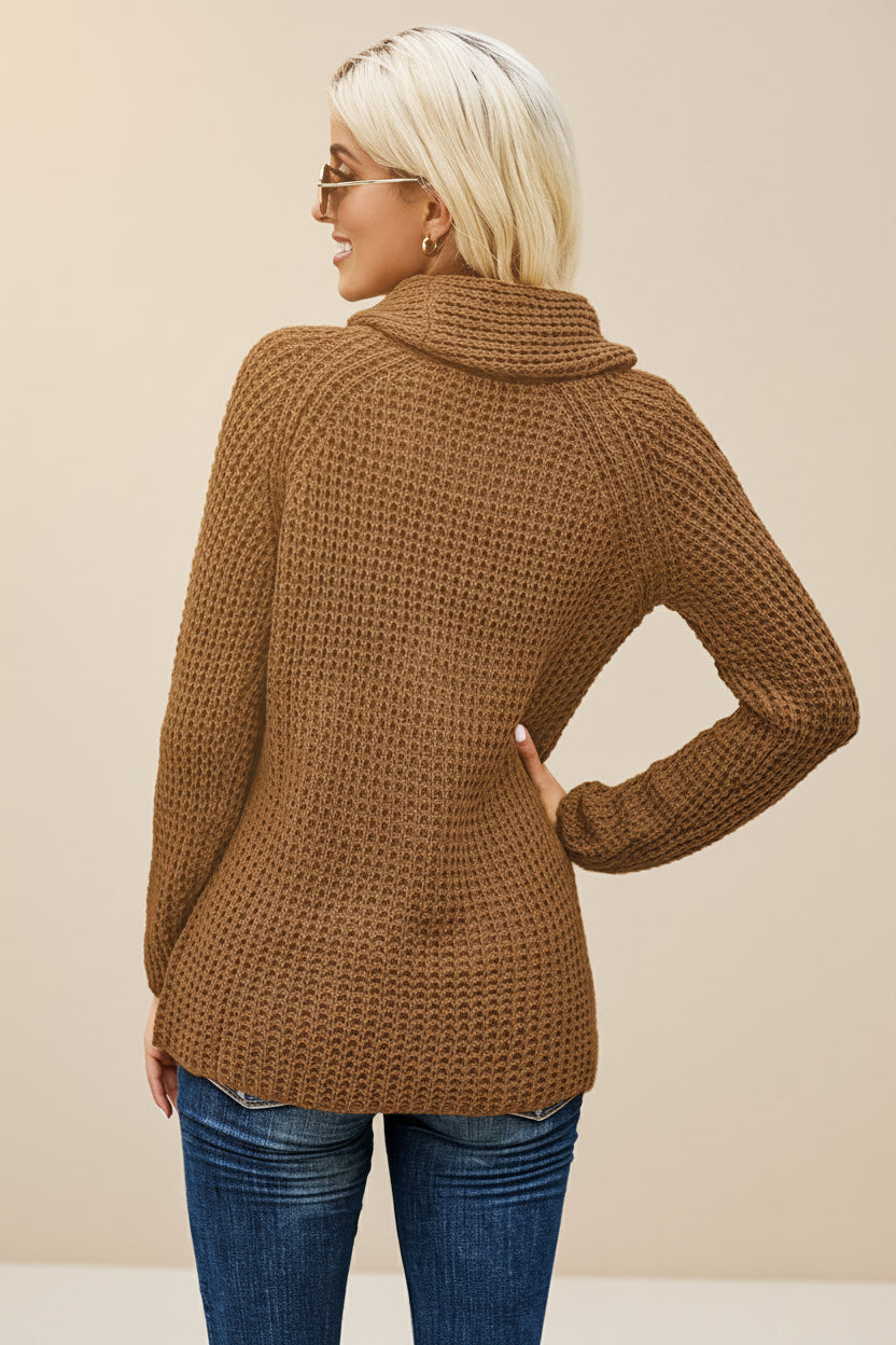 Buttoned Wrap Turtleneck Sweater